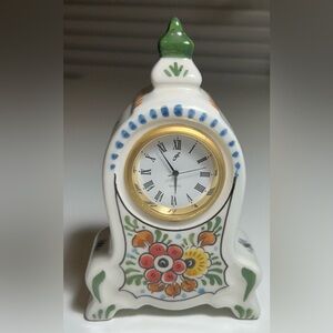 Delft Poly Floral Ceramic Clock with Gold Accents made in Holland